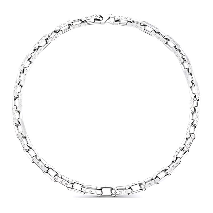LOUIS VUITTON Silver Metal Cuban Link Chain Necklace Unisex M64196