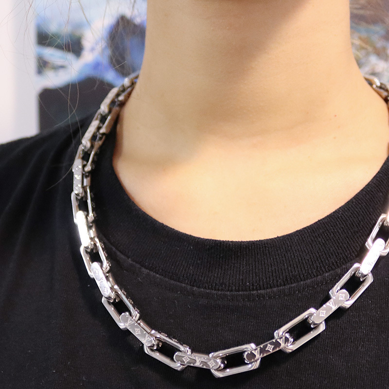 LOUIS VUITTON Silver Metal Cuban Link Chain Necklace Unisex M64196 圖 3