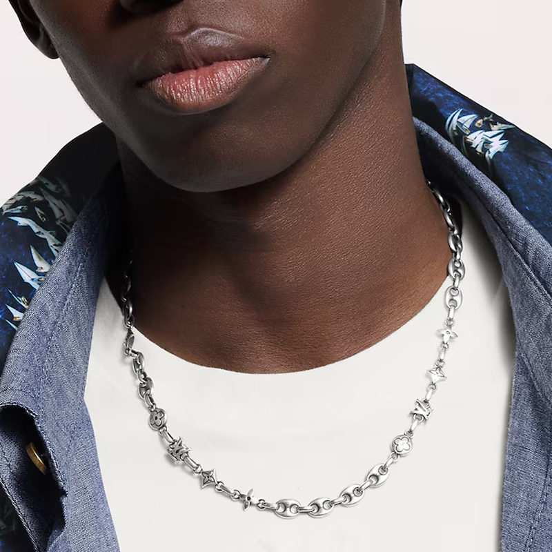 Shop ルイ・ヴィトン シルバーモノグラムチェーンネックレス メンズ ファッションアクセサリー M02741