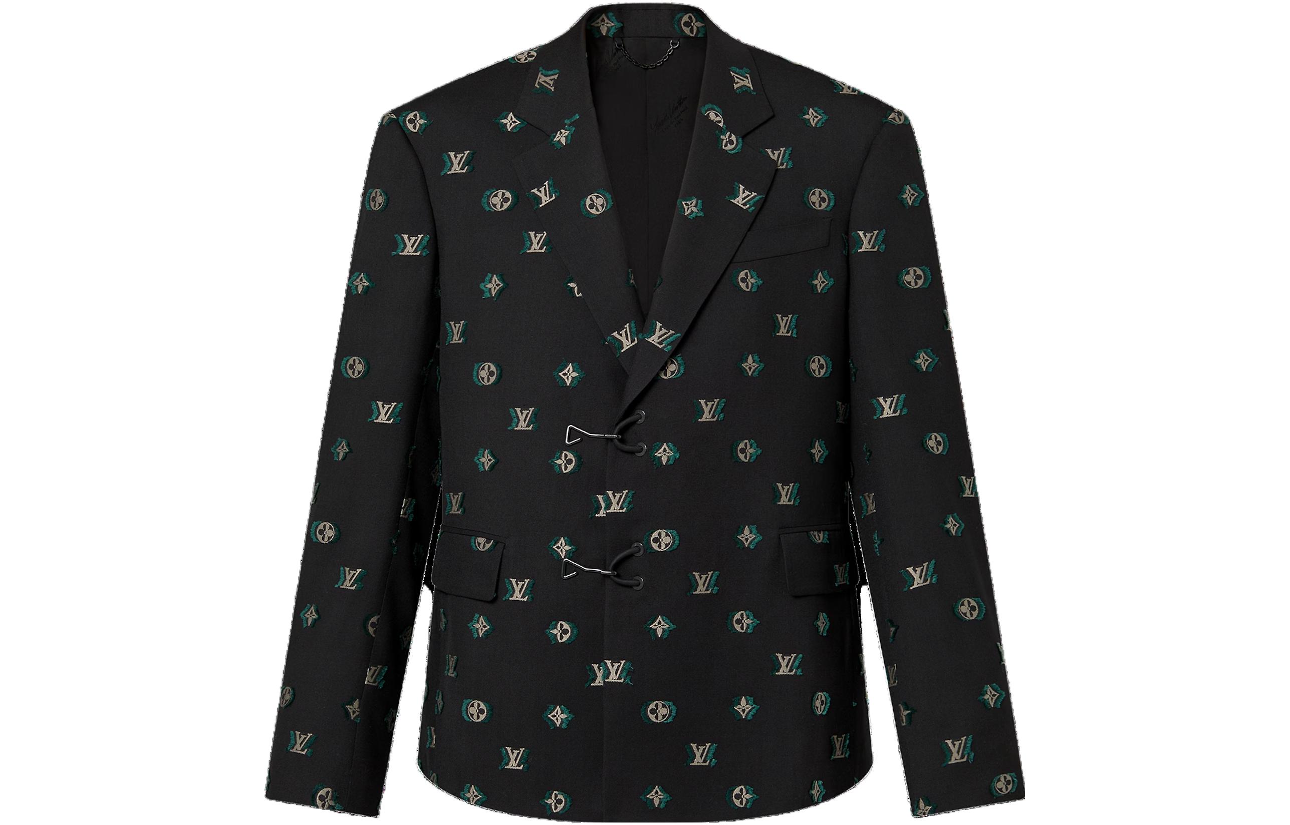 Louis Vuitton Single-Breasted Wool Blend Jacket Full Print Black Menswear 1ABNS7