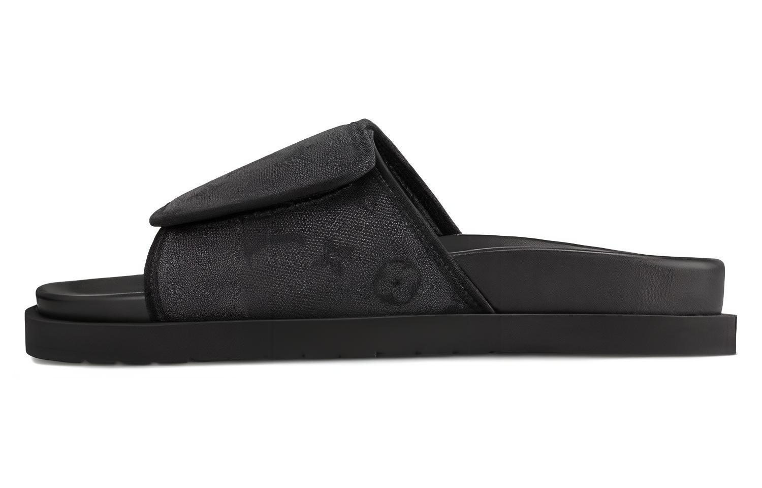 Louis Vuitton Slides 'Black Leather Comfort' 1AC5Q2