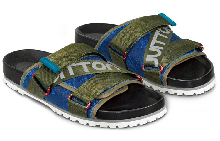 Lookbook Louis Vuitton Slip-On Rundzehen Herren Pantoletten ''Fashion Slide'' Blau Grün 1A416Q