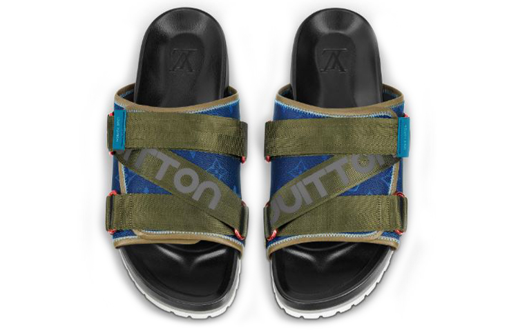 Shop Louis Vuitton Slip-On Rundzehen Herren Pantoletten ''Fashion Slide'' Blau Grün 1A416Q
