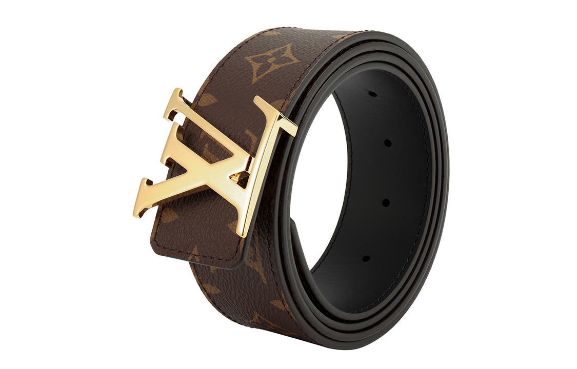 Sizing LOUIS VUITTON Sabuk Kulit Gesper Halus Unisex Hitam Lebar 4cm. M0566