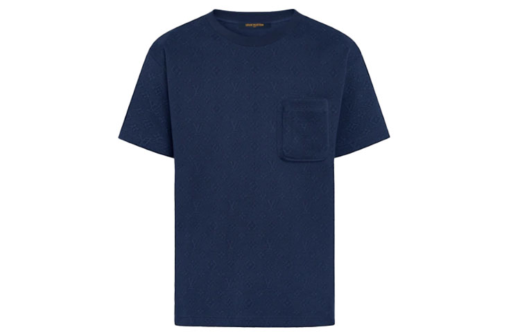 LOUIS VUITTON Solid 3D Pocket Navy Blue Short Sleeve T-Shirt Men 1A5ZSV