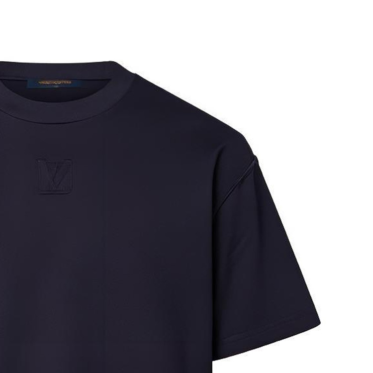Sizing Camiseta Negra para Hombre Louis Vuitton Logo Sólido Cuello Redondo. 1AATS8