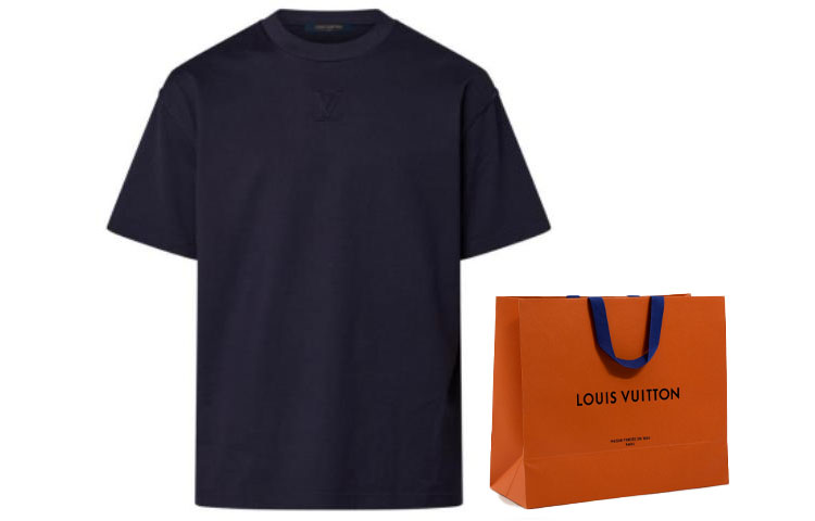 Cheap Camiseta Negra para Hombre Louis Vuitton Logo Sólido Cuello Redondo. 1AATS8