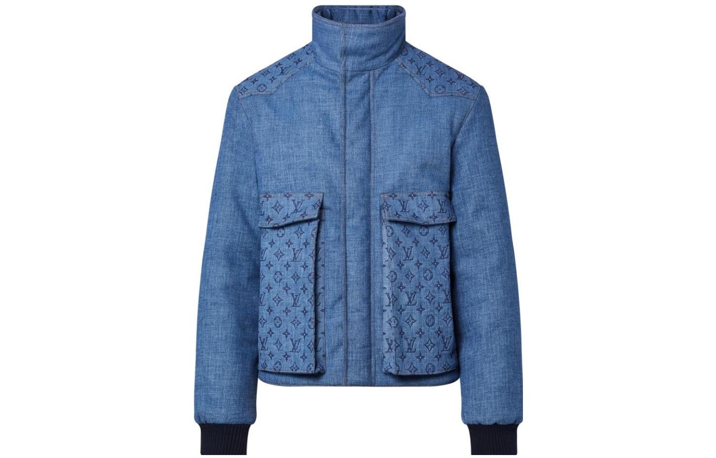LOUIS VUITTON Solid Logo Stand Collar Pocket Full Print Jacket Blue Men 1AATPP