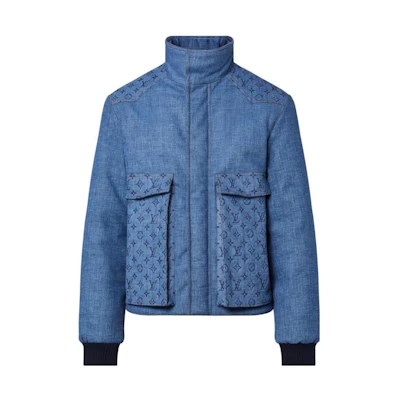 LOUIS VUITTON Solid Logo Stand Collar Pocket Full Print Jacket Blue Men 1AATPP