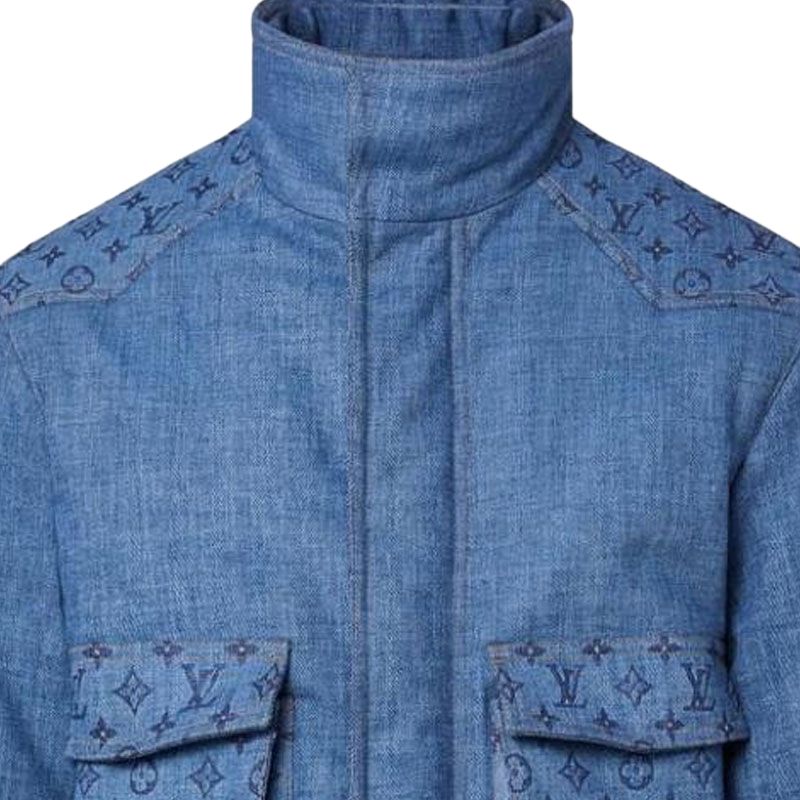 LOUIS VUITTON Solid Logo Stand Collar Pocket Full Print Jacket Blue Men 1AATPP 圖 3