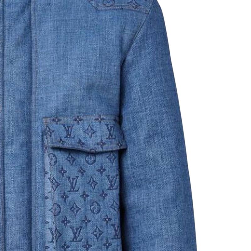 LOUIS VUITTON Solid Logo Stand Collar Pocket Full Print Jacket Blue Men 1AATPP 圖 6