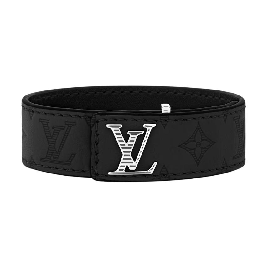 LOUIS VUITTON Solid Monogram Leather Bracelet  Black M4165D