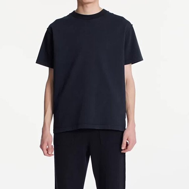 Shop 루이비통 솔리드 네이비 블루 릴랙스 크루넥 반팔 티셔츠 1A7XSB