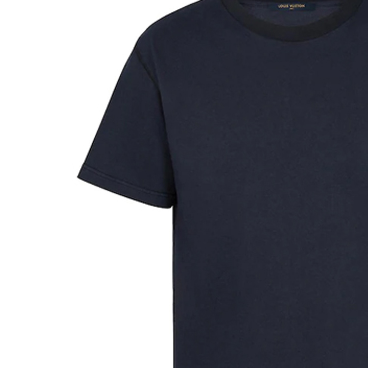Sizing 루이비통 솔리드 네이비 블루 릴랙스 크루넥 반팔 티셔츠 1A7XSB