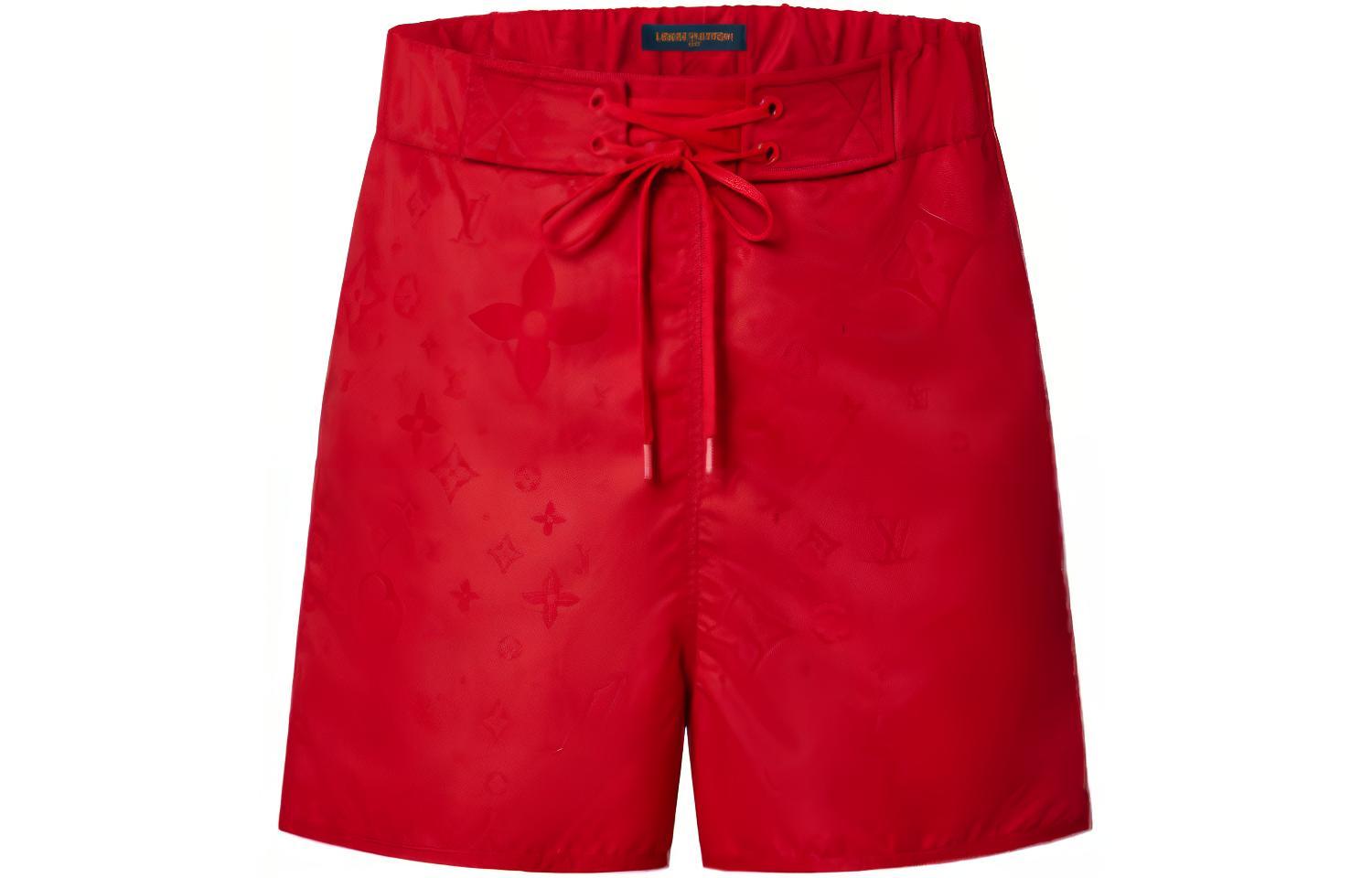 LOUIS VUITTON Solid Red Drawstring Pocket Casual Swim Shorts. 1A9GBA