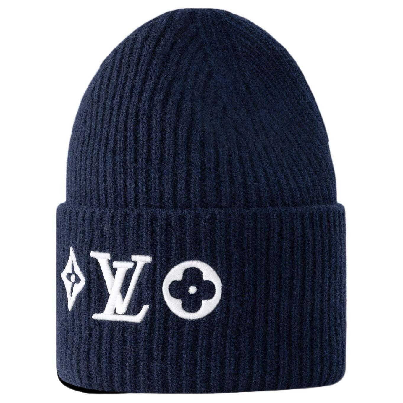 LOUIS VUITTON Solid Wool Beanie Navy Blue Unisex Couple Style M94852
