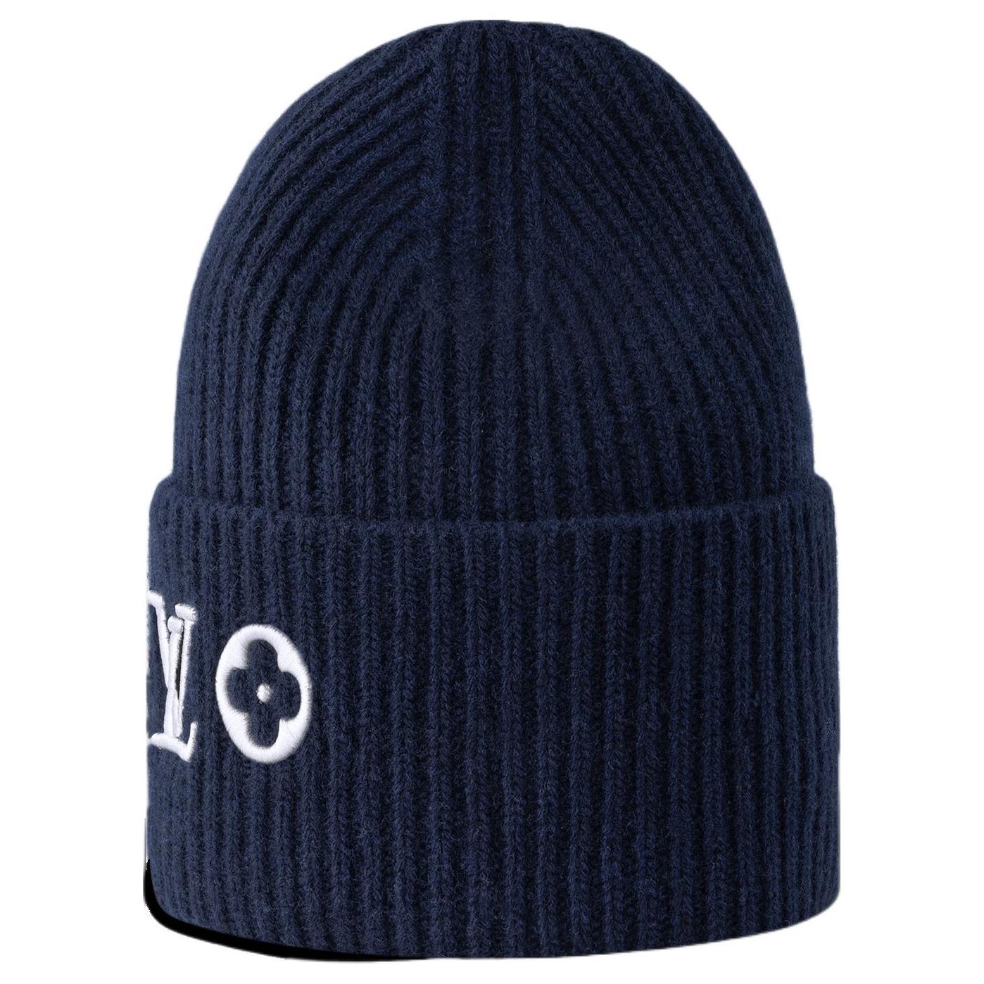 Shop 루이비통 솔리드 울 비니 네이비 블루 유니섹스 커플 스타일 M94852