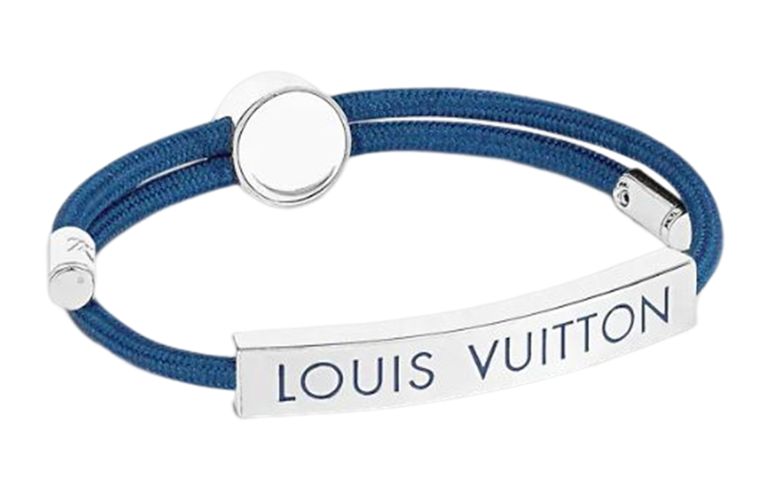 Lookbook LOUIS VUITTON Space Logo Engraved Blue Metal Bracelet for Men. M00920