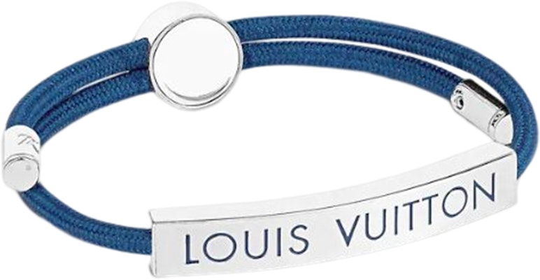LOUIS VUITTON Space Logo Engraved Blue Metal Bracelet for Men. M00920 Lookbook LOUIS VUITTON Space Logo Engraved Blue Metal Bracelet for Men. M00920