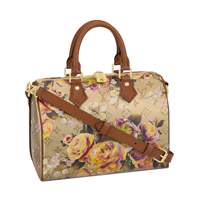 Louis Vuitton Speedy Bandouliere 25 Floral Pattern Gold