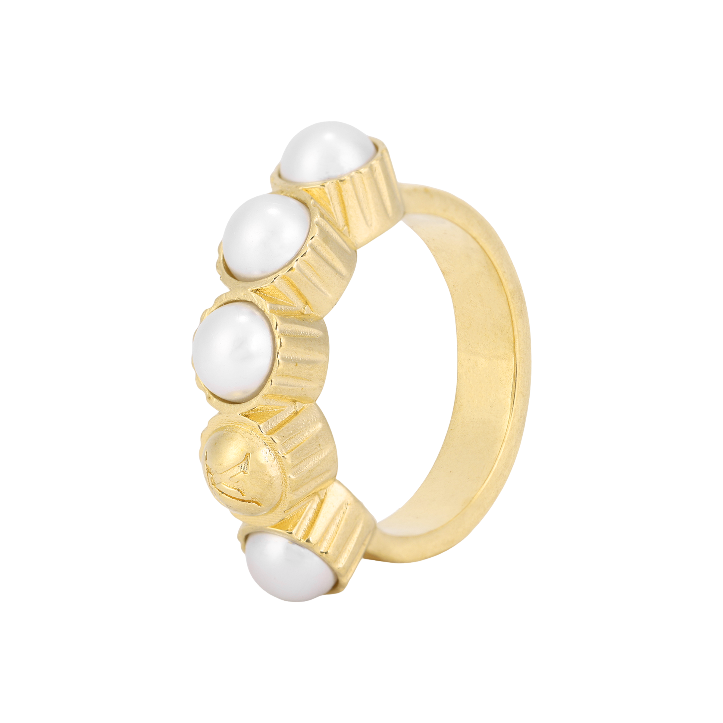 Louis Vuitton Spring 24 Gold Engraved Brass Glass Ring Unisex Couple's Jewelry M1498M