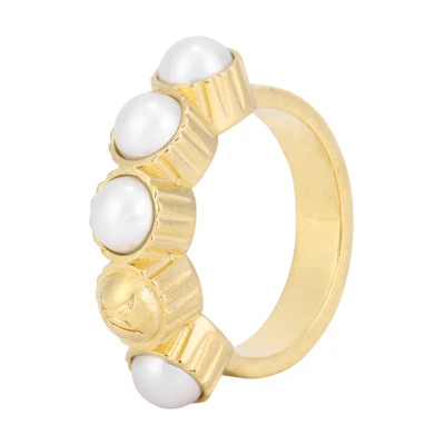 Louis Vuitton Spring 24 Gold Engraved Brass Glass Ring Unisex Couple's Jewelry M1498M