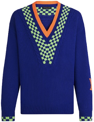 路易威登 SS21 蓝色棋盘格羊毛V领男士毛衣 1A8P3S Buy 路易威登 SS21 蓝色棋盘格羊毛V领男士毛衣 1A8P3S