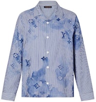 LOUIS VUITTON SS21 Blue Striped Ink Logo Print Pajama Shirt Men 1A8R12 LOUIS VUITTON SS21 Blue Striped Ink Logo Print Pajama Shirt Men 1A8R12