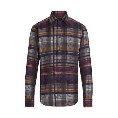 LOUIS VUITTON SS21 Floral Plaid Long Sleeve Shirt 1A8PCC