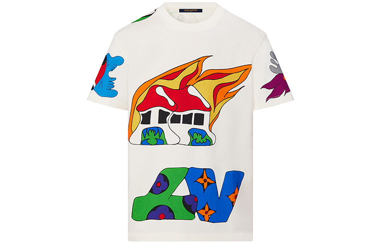 LOUIS VUITTON SS21 Locomotive Flame Graffiti Cartoon Logo T-Shirt White 1A8PUV