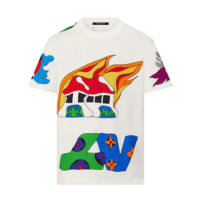 LOUIS VUITTON SS21 Locomotive Flame Graffiti Cartoon Logo T-Shirt White 1A8PUV