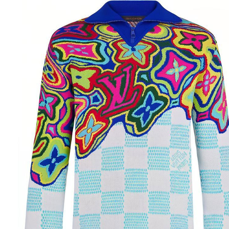 Details for LOUIS VUITTON SS21 Suéter Multicolor con Logo y Cuello Tejido Por Completo 1A8P4K
