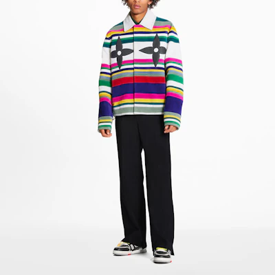 Louis Vuitton SS21 Jaket Beludru Garis Multicolor Motif Bunga 1A8PO9 Lookbook Louis Vuitton SS21 Jaket Beludru Garis Multicolor Motif Bunga 1A8PO9