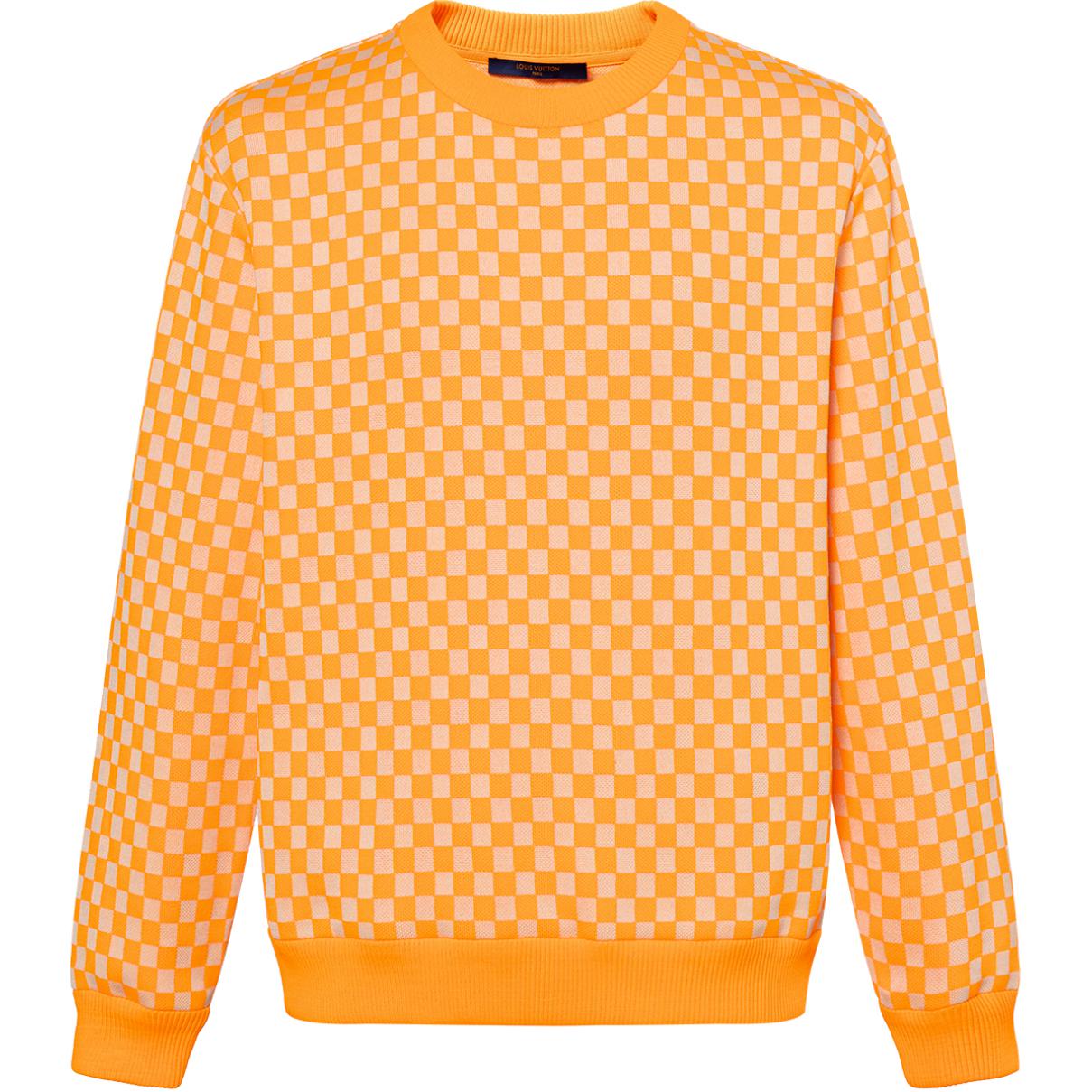 Louis Vuitton SS21 Orange Monogram Checkered Crewneck Pullover Sweater 1A8P50