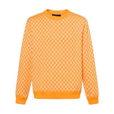 Louis Vuitton SS21 Orange Monogram Checkered Crewneck Pullover Sweater 1A8P50