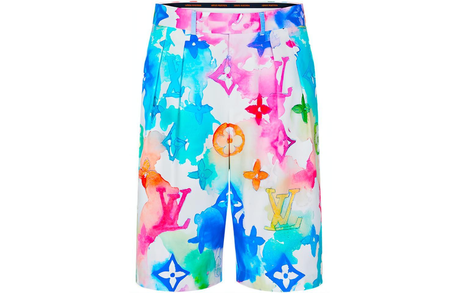 LOUIS VUITTON SS21 Tie-Dye Logo Print Casual Shorts Multicolor Men. 1A8QZD