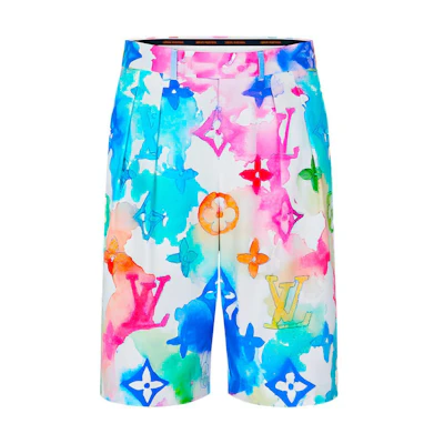 LOUIS VUITTON SS21 Tie-Dye Logo Print Casual Shorts Multicolor Men. 1A8QZD
