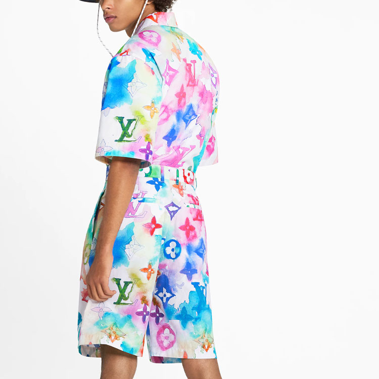 Shop 루이비통 SS21 타이다이 로고 프린트 캐주얼 쇼츠 멀티컬러 남성용. 1A8QZD