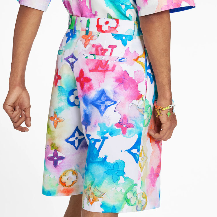 Details for 루이비통 SS21 타이다이 로고 프린트 캐주얼 쇼츠 멀티컬러 남성용. 1A8QZD