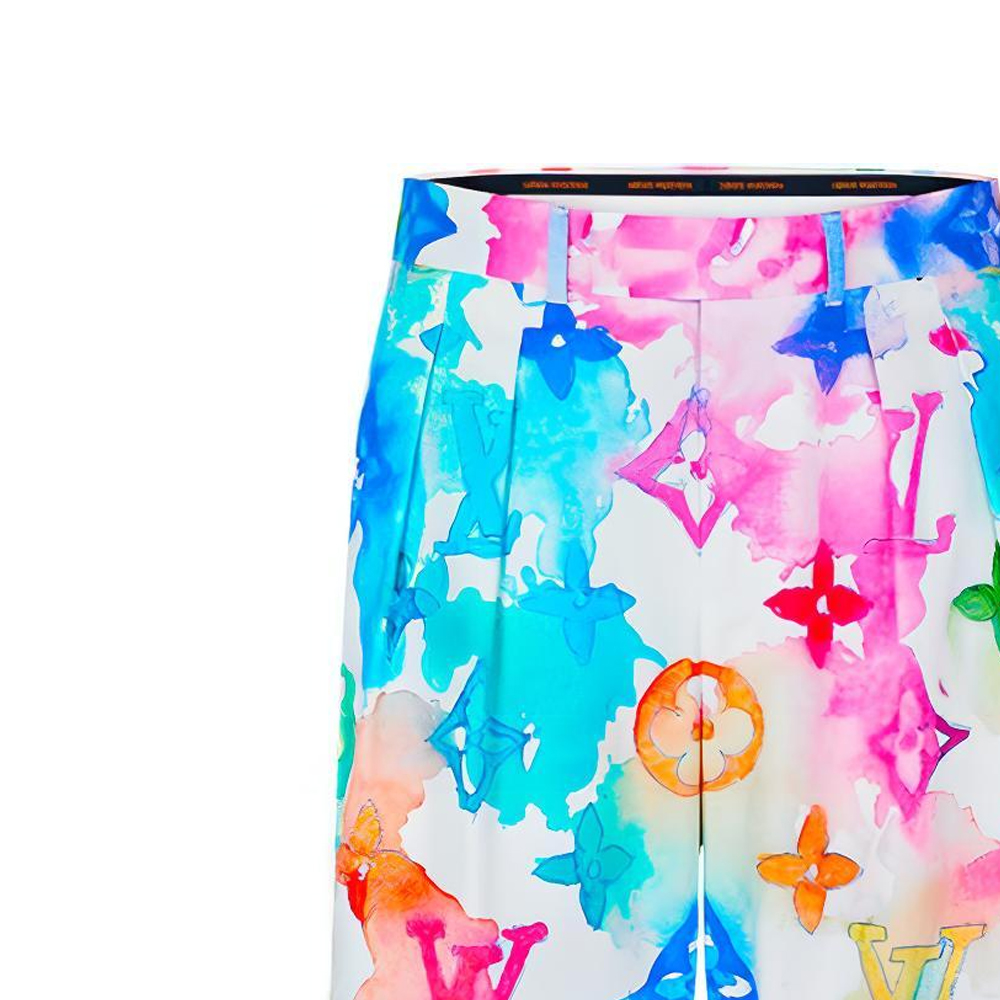 Sizing 루이비통 SS21 타이다이 로고 프린트 캐주얼 쇼츠 멀티컬러 남성용. 1A8QZD