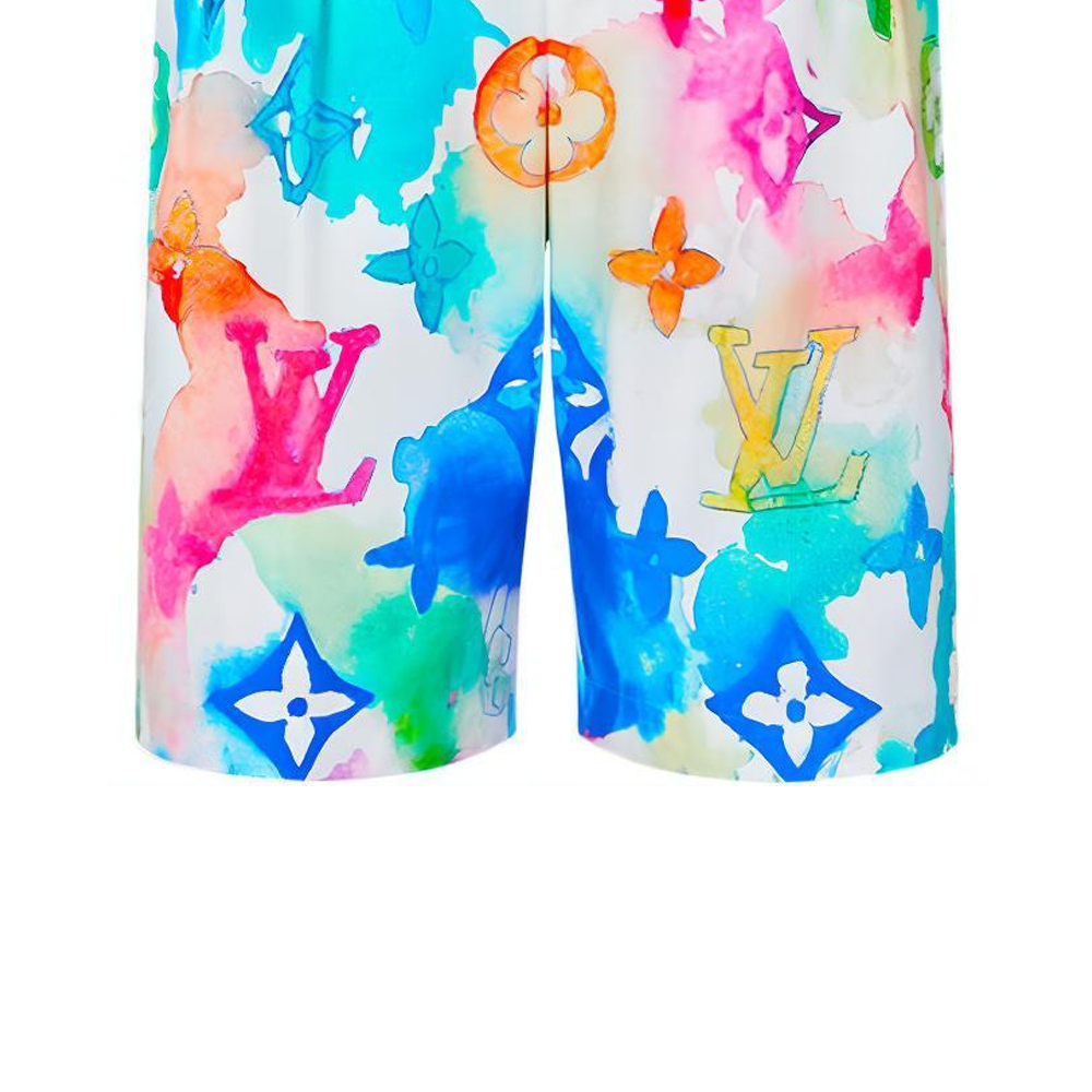 Cheap 루이비통 SS21 타이다이 로고 프린트 캐주얼 쇼츠 멀티컬러 남성용. 1A8QZD