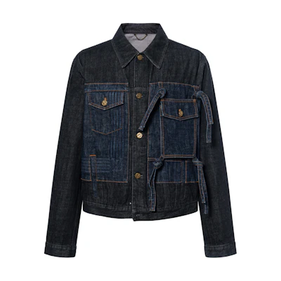 LOUIS VUITTON SS22 Black Colorblock Bow Denim Jacket 1AA4NT