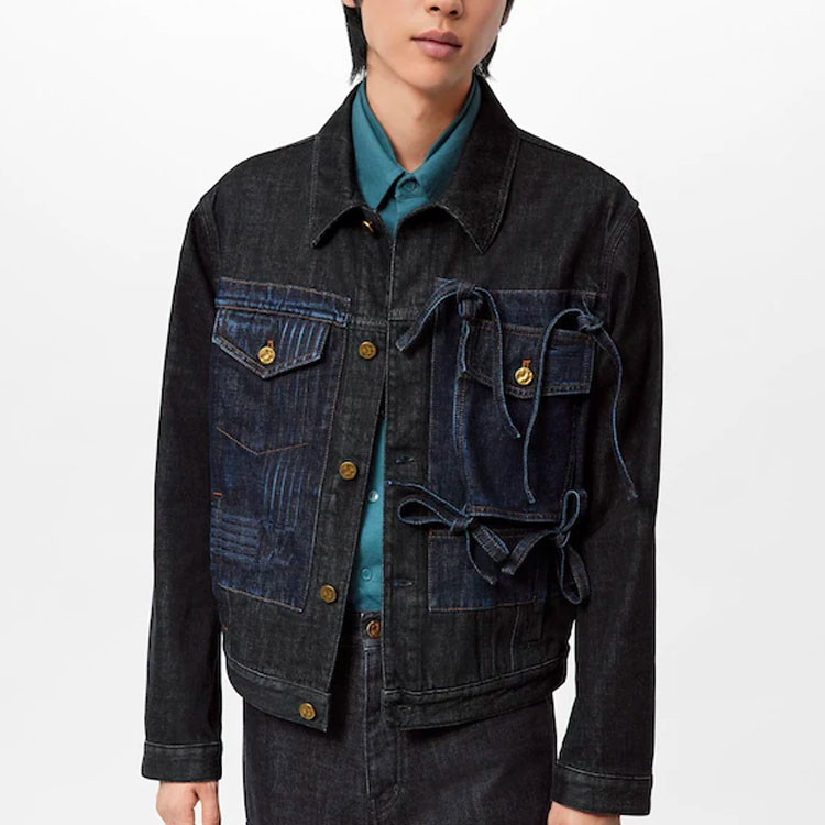 Purchase 路易威登 SS22 黑色拼接蝴蝶结牛仔夹克 1AA4NT