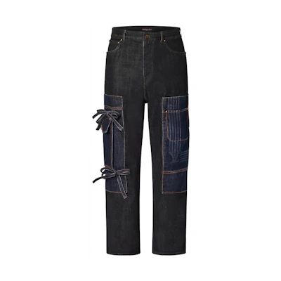 LOUIS VUITTON SS22 Black Distressed Bowknot Denim Jeans. 1AA4NL