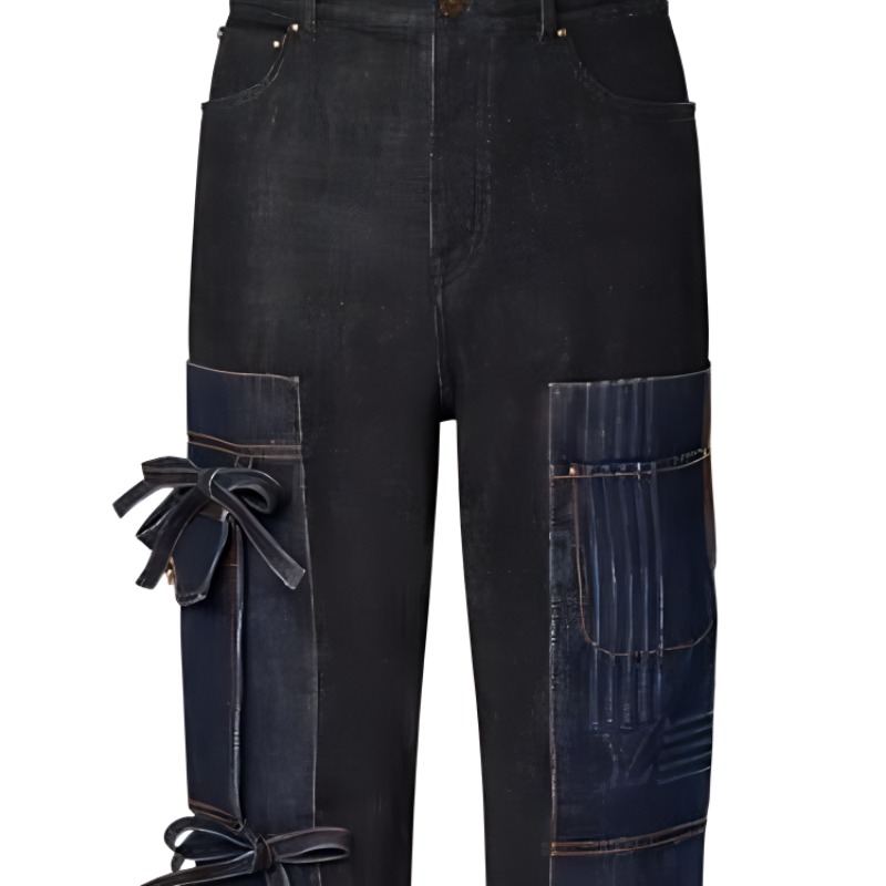 Shop LOUIS VUITTON SS22  Black Distressed Bowknot Denim Jeans. 1AA4NL