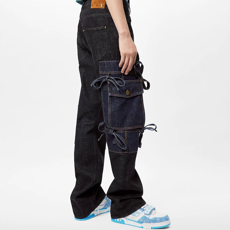 Purchase LOUIS VUITTON SS22  Black Distressed Bowknot Denim Jeans. 1AA4NL