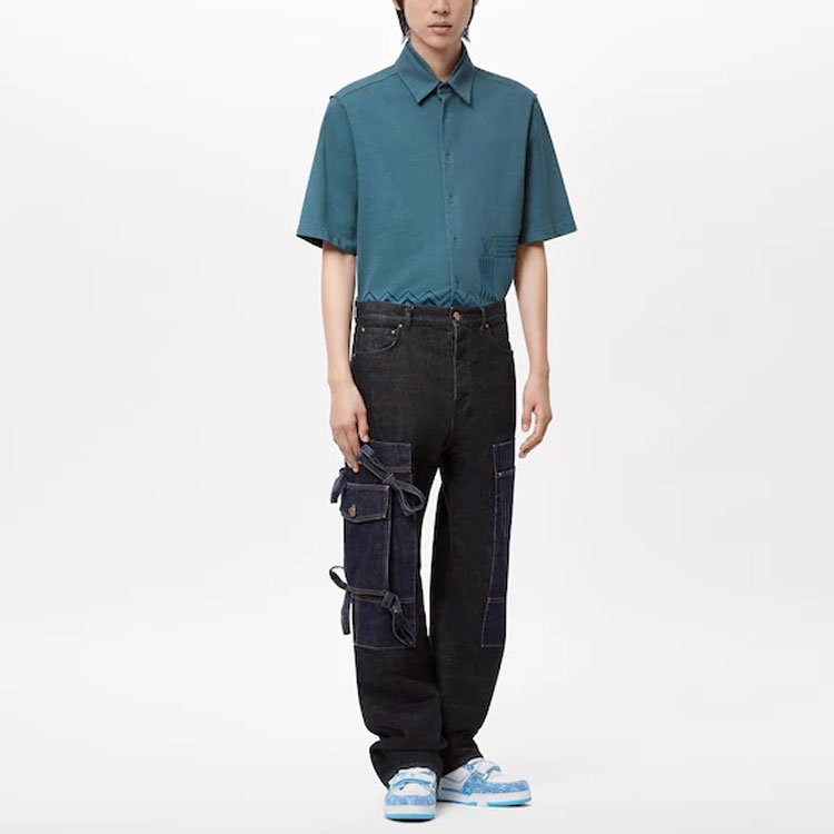 Details for LOUIS VUITTON SS22  Black Distressed Bowknot Denim Jeans. 1AA4NL