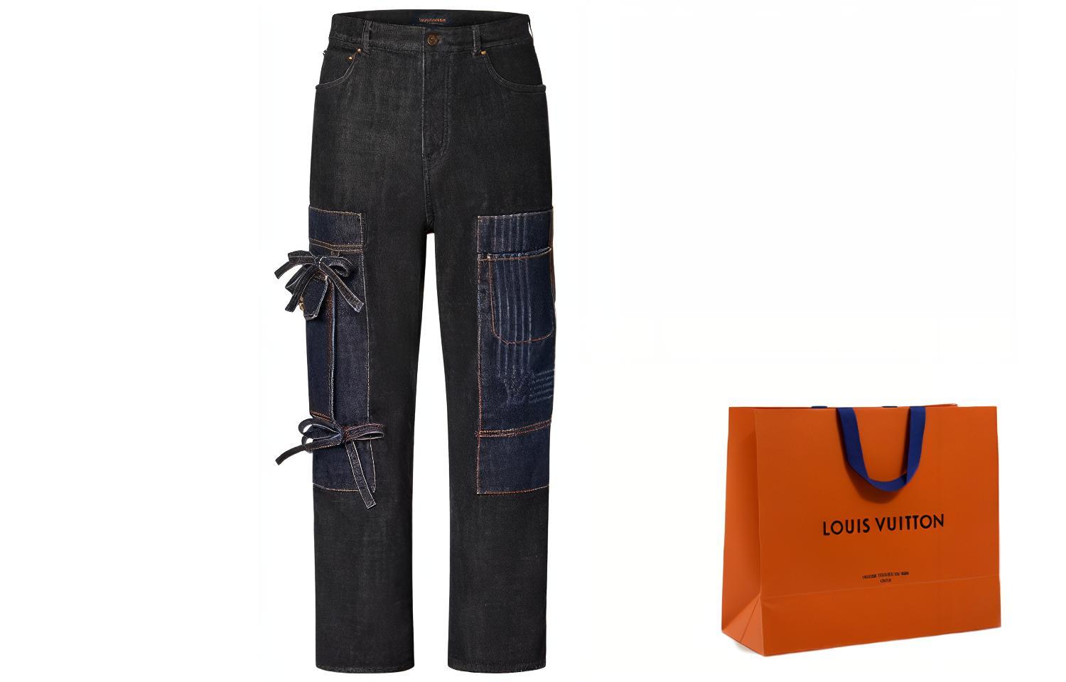 Cheap LOUIS VUITTON SS22  Black Distressed Bowknot Denim Jeans. 1AA4NL