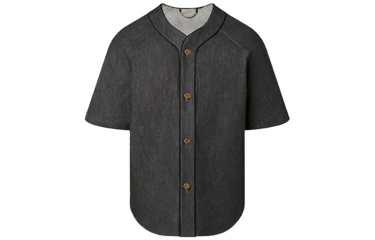 LOUIS VUITTON SS22  Black Solid Short-Sleeve Button-Up Shirt. 1A9GTK