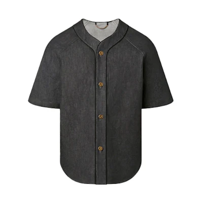 LOUIS VUITTON SS22 Black Solid Short-Sleeve Button-Up Shirt. 1A9GTK